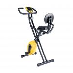 Yellow and black folding stationary bike with back rest