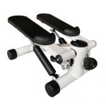 White mini stepper with black foot plates and monitor