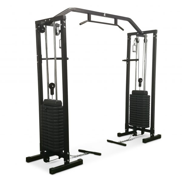 Black cable crossover multigym with pull up bar