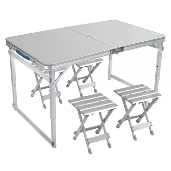 Silver folding table with 4 stools