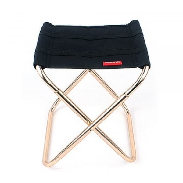 Black camping stool with gold legs
